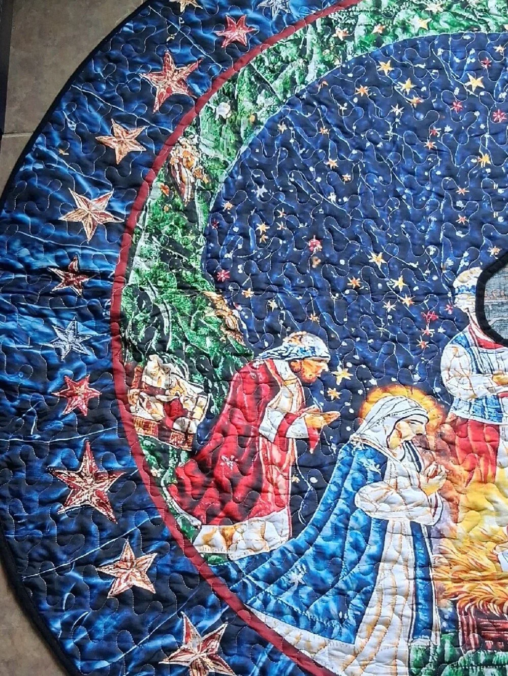 XL 6 Feet Nativity Quilted Christmas Tree Skirt-Table Runners 15